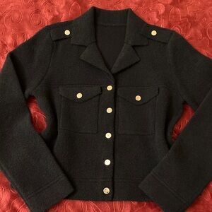 Women's Black Utility Jacket with Gold Buttons Boxy Soft Stretchy